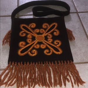 Wool handbag brown and orange design